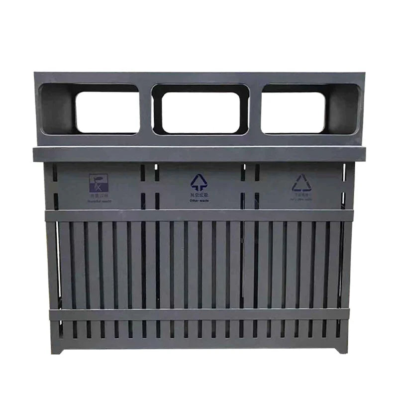 Outdoor Large Metal 3 Section Garbage Trash Can Outside Garden Street Iron Recycle Waste Bin Public Commercial Steel Dustbin