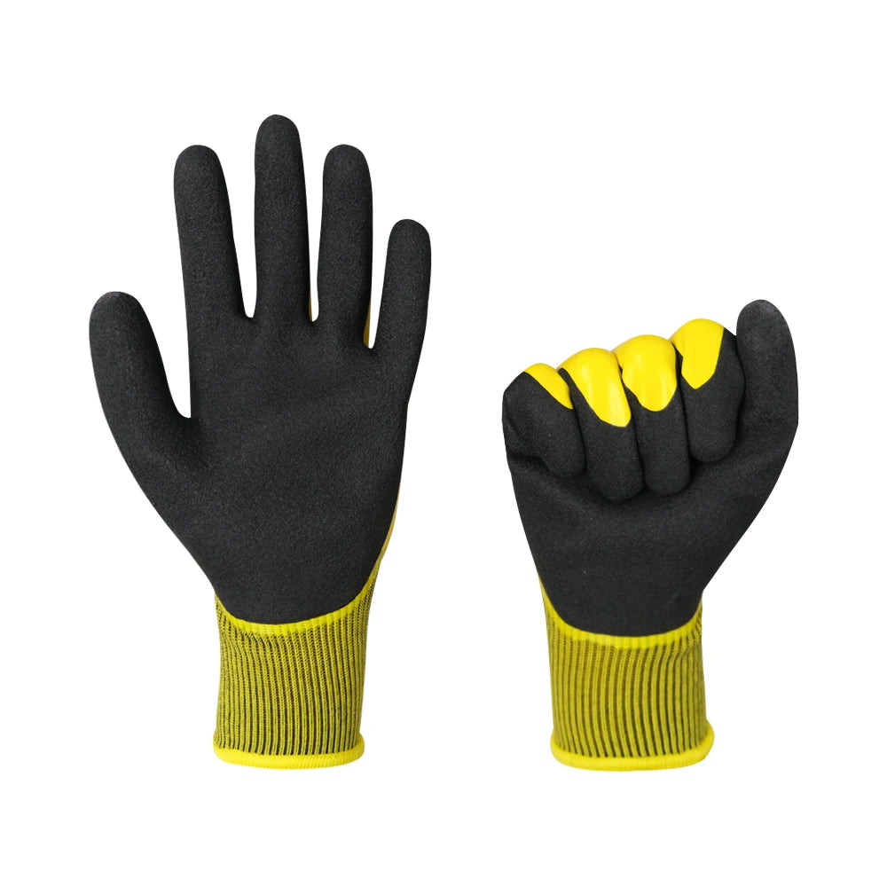 Cut Prevention Heat Resistant Latex Coated Anti-Static Safety Work Gloves with Elastic Cuff for Construction Labor Outdoor Use