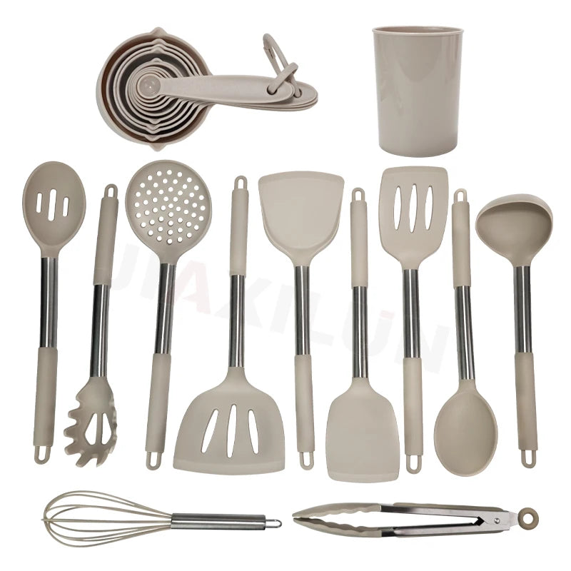 24Pcs Food Grade Silicone Heat Resistant Cooking Tool Spoon Whisk Turner Non-Stick Kitchen Utensils Set