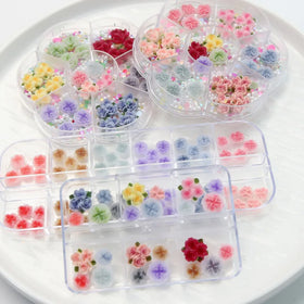 Acrylic Flower Nail Charms 3D Camellia Spring Cherry Blossom Mix Sized Flower Nail Charms With Gold Metal Round Beads Tweezers