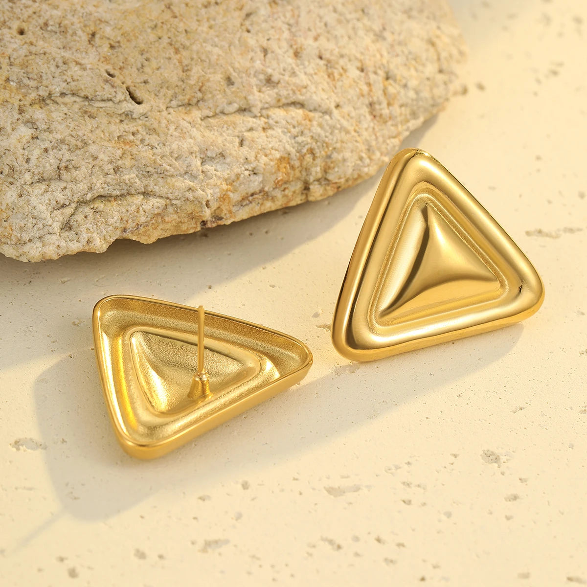 Stainless Steel 18k Gold Plated Necklace Earring Set European Fashion Jewelry Pieces Two Color Triangle Earrings for Women