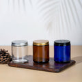 Unique Straight Sided Glass Transparent 60ml 100ml 200ml Clear Blue Amber Candle Jars with Matel Lid