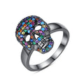 New Punk Colorful CZ Skeleton Devil Ring Black White Bling Zircon Skull Face Iced Rings Bling Men Fashion Biker Hip Hop Jewelry