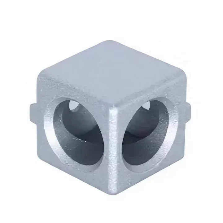 2020 Series Industrial Zinc Alloy Silver Anodized Square Shape 2-Way Cubic Corner Brace Connector M6 Hole for Aluminum Profile
