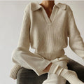 10%OFF Solid Color Versatile Sweater Loose Fashion Casual Long Sleeve Sweater V-neck Solid Color Sweater Pullover