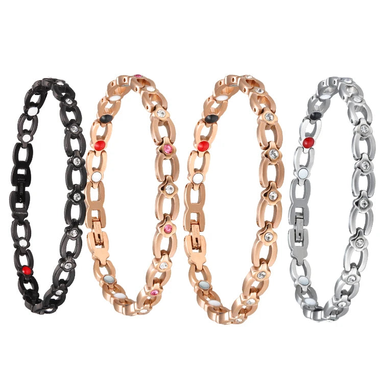 Stainless Steel Bracelet Ultra Strength Magnets Bangle Zircon Crystal Healing Magnets  Bracelets for Women