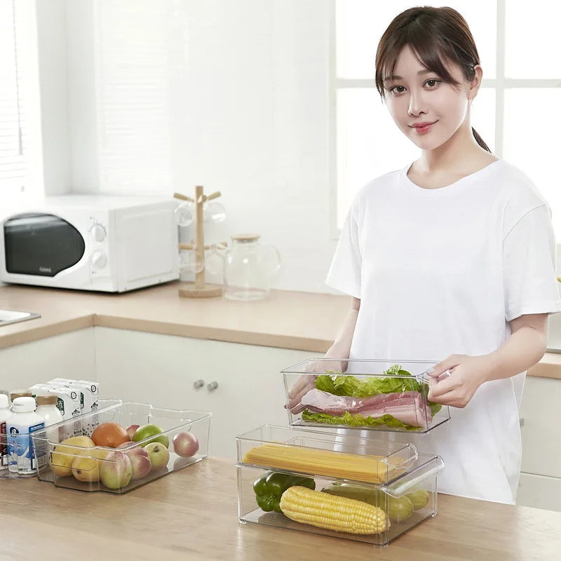 Stackable PET Rectangle Transparent Refrigerator Jewelry Big Food Box Storage Model
