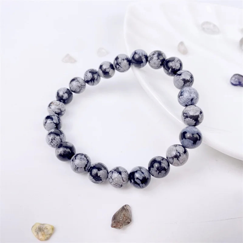 Wholesale Price Polished Gemstone  Snowflake Obsidian Bracelet  Beads Jewellery  for Beauty Gift