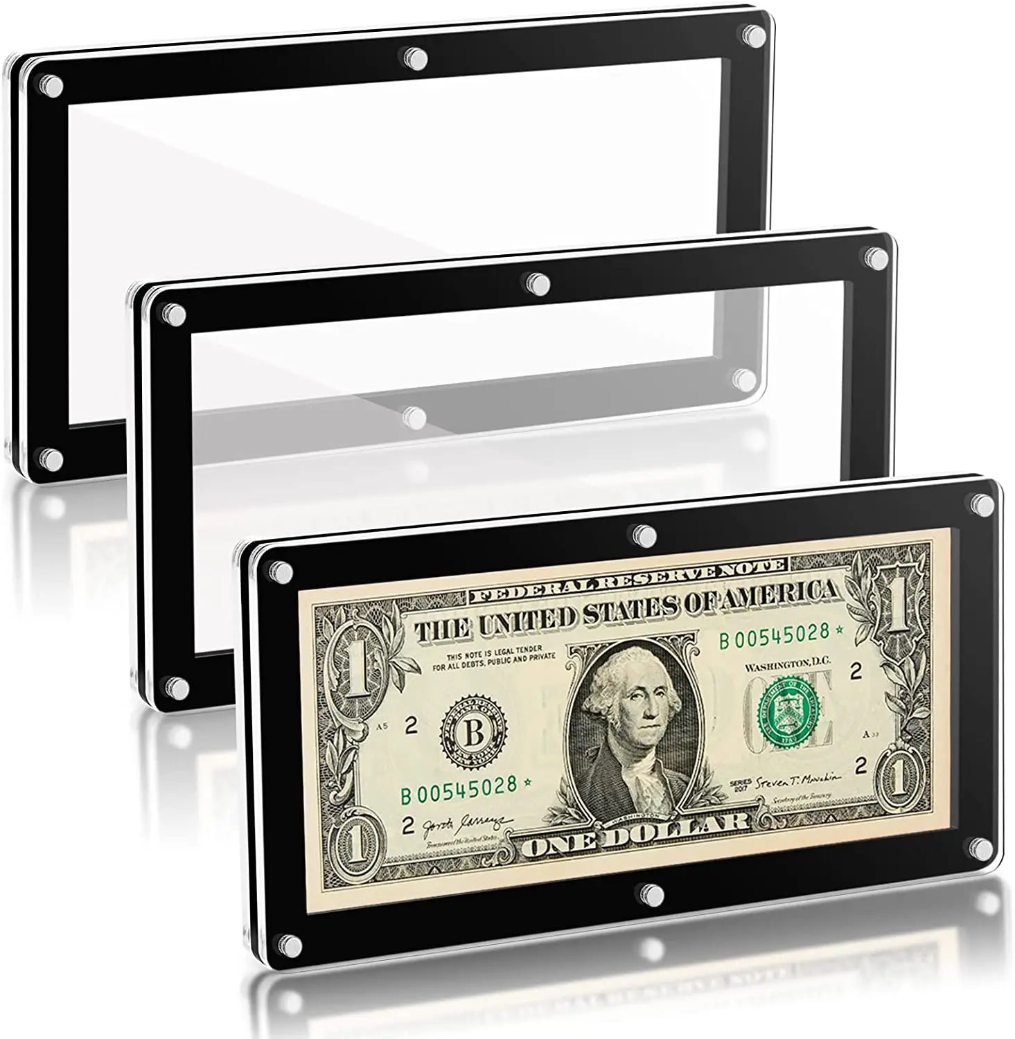Shenzhen Factory Black Acrylic Display Frame Magnets Rectangle Dollar Bill Display Case Rectangle Store Display Stand Dollar