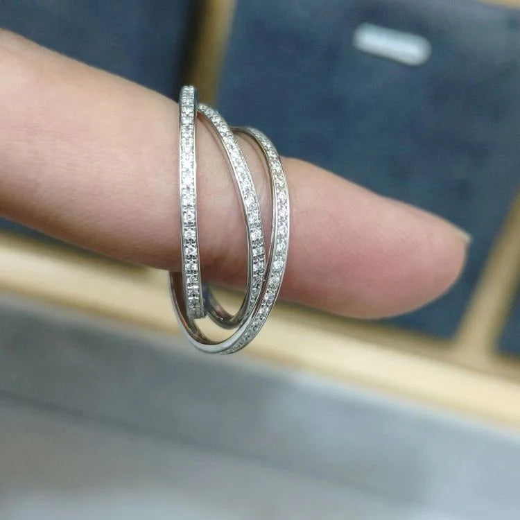 18K Natural Diamond Triple Rolling Ring in White Gold Unisex Wedding/Engagement/Anniversary/Gift for Children