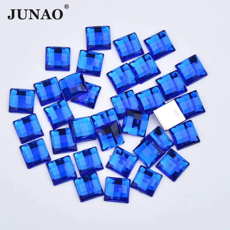 JUNAO 10mm Fancy Blue Color Non Sewing Flatback Crystal Strass Square Acrylic Rhinestone for Clothes