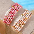 Go2boho Multicolor Beaded Bracelet Set with Faux Pearls and Gold Beads Stylish Trendy Handmade Bracelets for Women