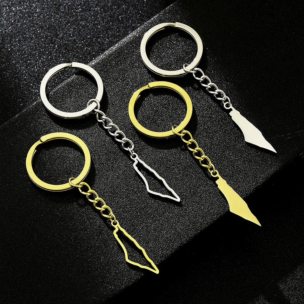 Manufacturer Stainless Steel Palestine Country Flag Charm Keychain 18K Gold Plated Palestine Map Pendant Key Chain