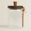 Luxury Custom Logo 1000ml 1L Kitchen Glass Storage Wood Lid Food Spice Containers Jars with Wooden Measuring Spoon