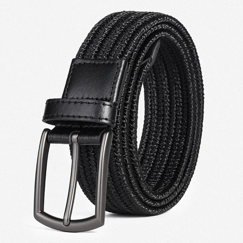 Factory Wholesale Custom Polyester Material Alloy Pin Buckle Black Dark Blue Braided Woven Elastic Belt