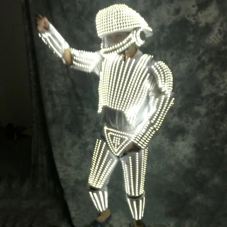 LED Robot Armor Costume for Stage Performance Night Club Glow with Rechargeable Lithium Battery 1 Hour Adult Men