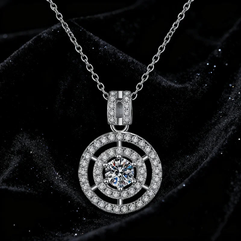 High End S925 Sterling Silver Double Ring VVSD Color 0.5CT Moissanite Round Pendant Necklace for Women