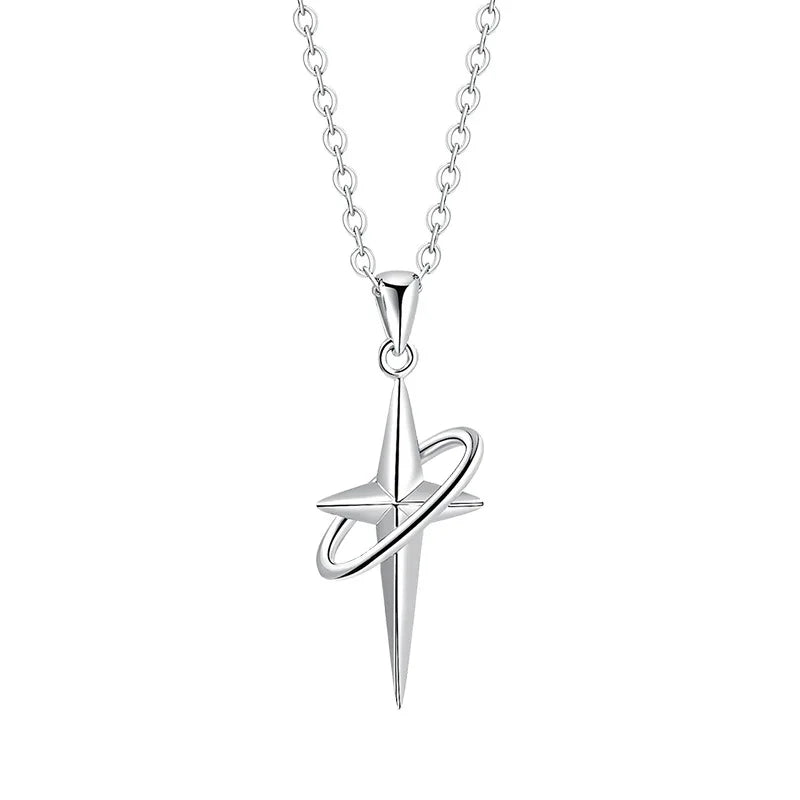 BASQUESUN Factory Wholesale Custom Star Cross Neutral Trendy Personality Coldness Wind Guardian Star Couple Necklace