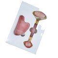 Hongzhuo Natural Bulk Face Gold Metal Spiky Rose Quartz Roller Gua Sha Stone Set for Face Kit
