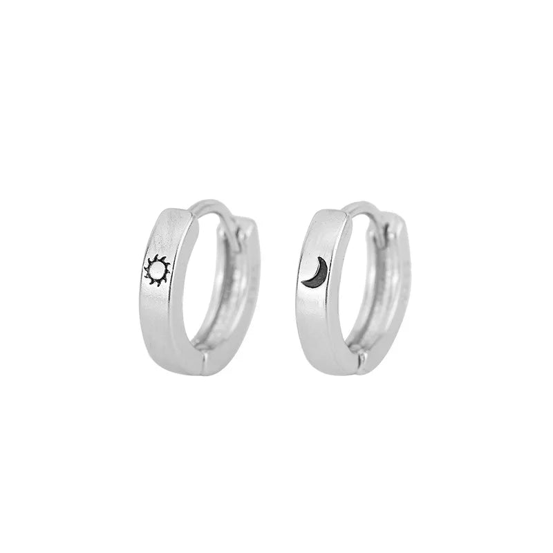 Simple Design Ear Hoop for Women Men Sun Moon Minimalist Round Hoop Earrings Small Ear Stud