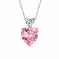 Daidan Double Heart Silver Chain Bling Pink Heart Yellow Zircon Heart Necklace for Women MegaBDM