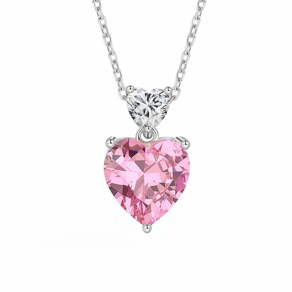 Daidan Double Heart Silver Chain Bling Pink Heart Yellow Zircon Heart Necklace for Women MegaBDM