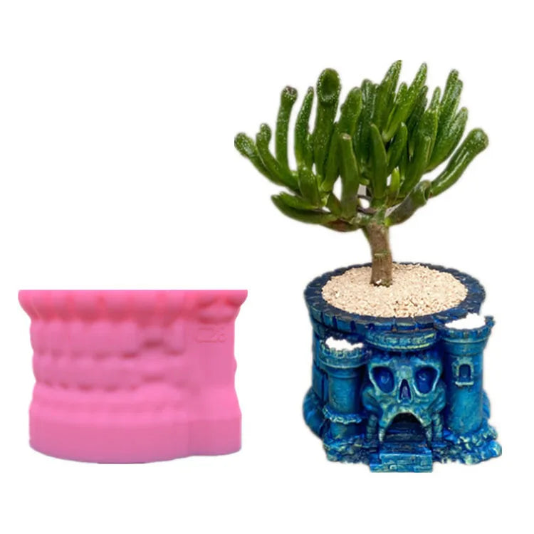 YS DIY 3D Skeleton Castle Flower Pot Pen Holder Mold Silicone Concrete Succulent Planter Clay Cement Candle Mould Tool Wholesale