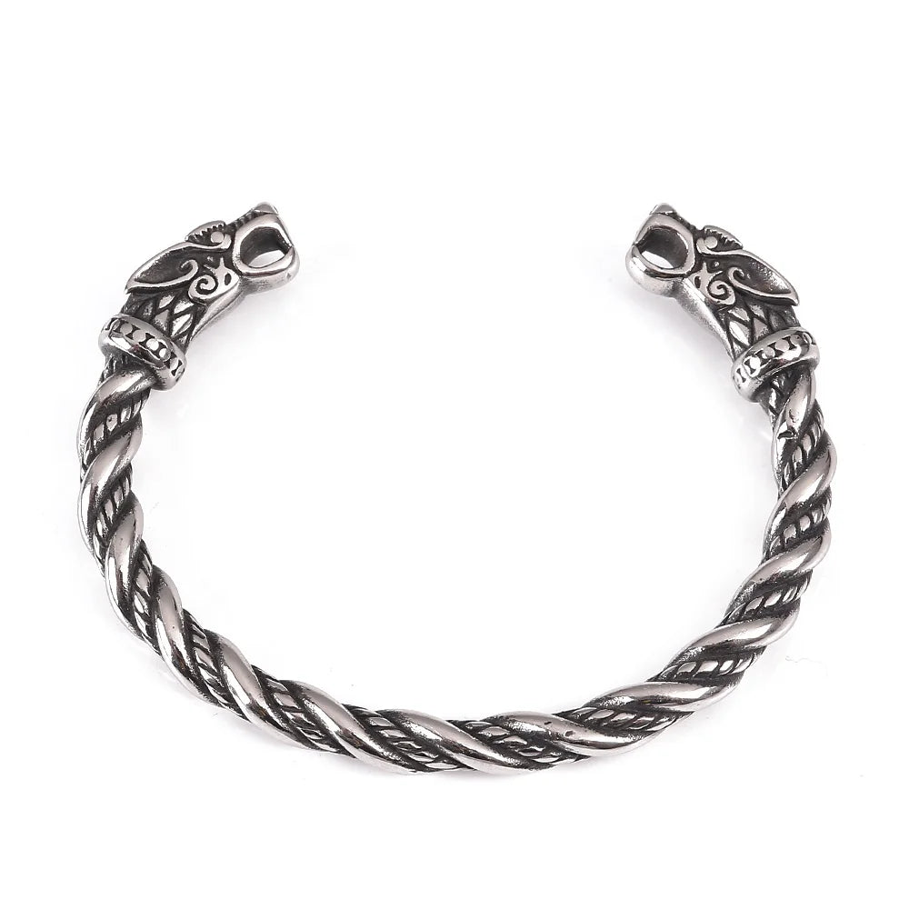 Heritage Jewelry Wholesale 316L Stainless Steel Mens Wristband Wolf Armring Viking Bracelet Jewelry