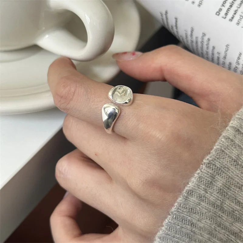 Minimalist Fine Jewelry 925 Sterling Silver Open Size Irregular for Women