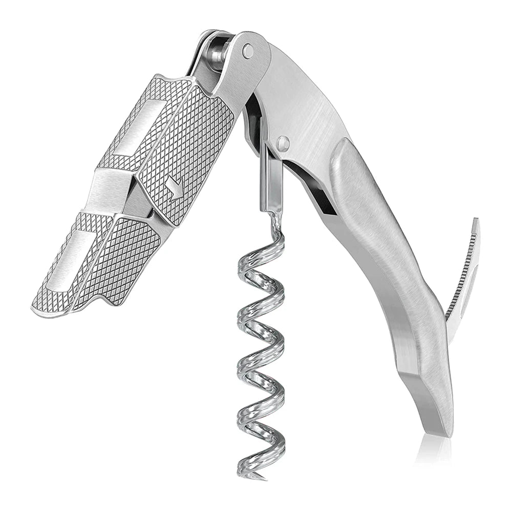 Factory Wholesale Multifunction Metal Silver Wine Bottle Cork Screw Opener Wine Full Stainless Steel Corkscrew With Foil Cutter