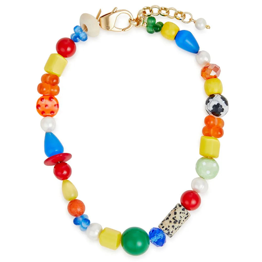 Trendy Multicolor Natural Stone Pearl Beaded Necklace Bracelet Earring Set New Natural Pearl Rainbow Gemstone Statement Necklace