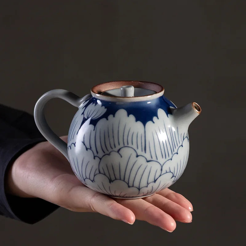 Blue and White Teapot Japanese Style Coarse Pottery Kung Fu Teapot Teaware Household Ceramic Teapot