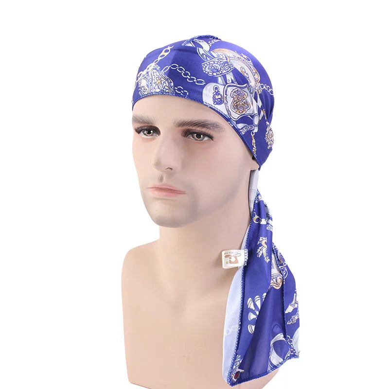 Wholesale Last Print Fashion Long Tail Colorful Silk Durags Famous Brands for Men Luxury Designer Durag Vendor Silk