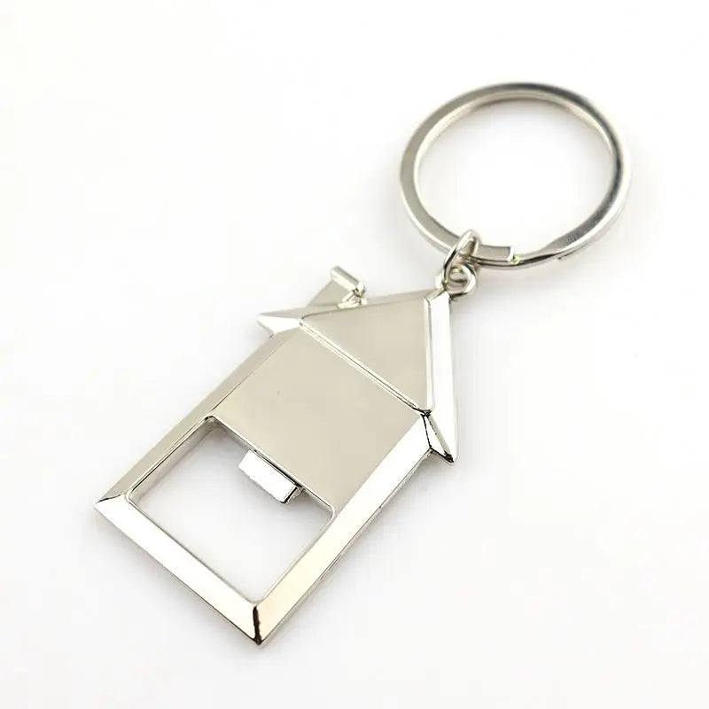 Custom logo New House Shape KeyChain Beer Bottle Opener Laser Engraving Blank Metal Keychain Key Rings Realtor Closing Gifts