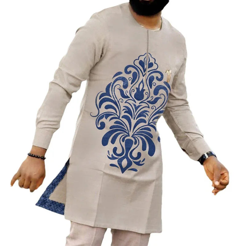 RNSHANGER African Style Men's Shirts Fashion Long Sleeve Embroidered Men Shirts Four Season Loose Pullover Shirt