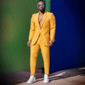 Gentleman 2 Pieces Yellow Mens Tuxedos Plus Size Men Business Pants Suit Tailored Prom Party Wedding Suits (Jacket+Pants)