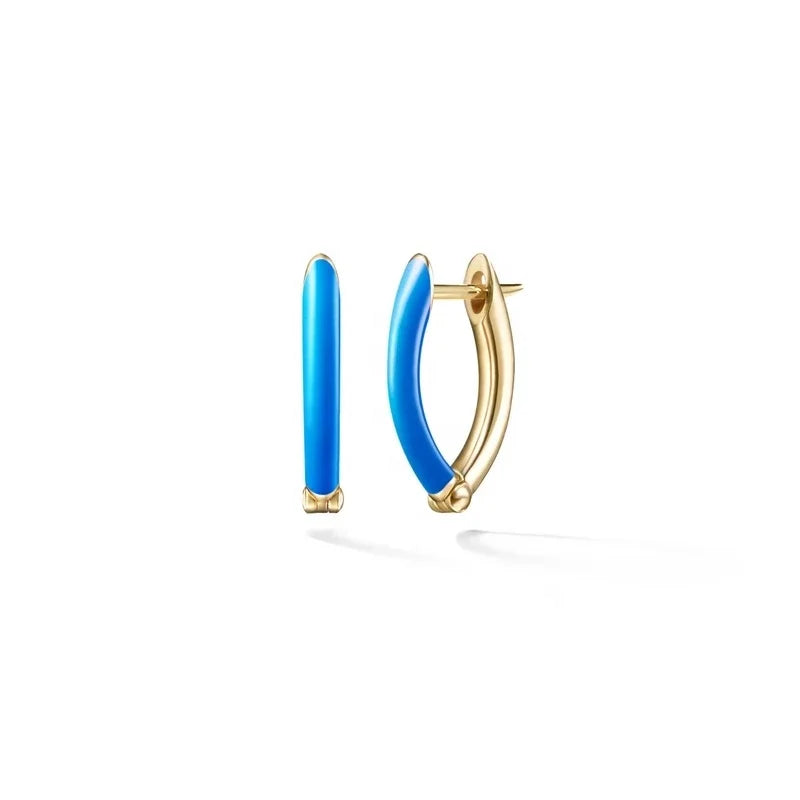925 Sterling Silver 18k Gold Enamel Huggie Hoop Earring