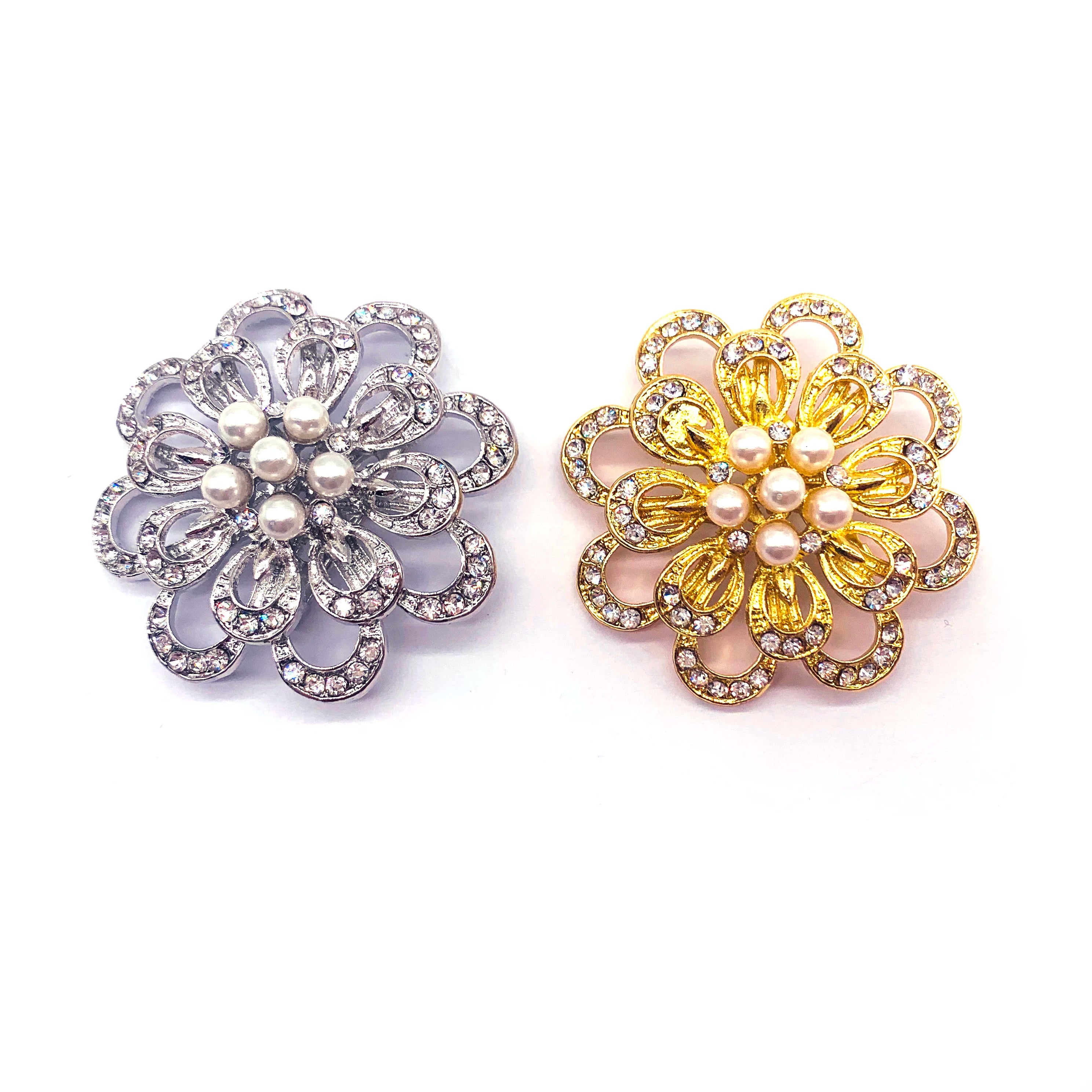 Elegant Pearl Crystal Flower Corsage Brooch Rhinestone Brooches Pin for Wedding Bouquet for Party Gift Alloy for Kids Adults