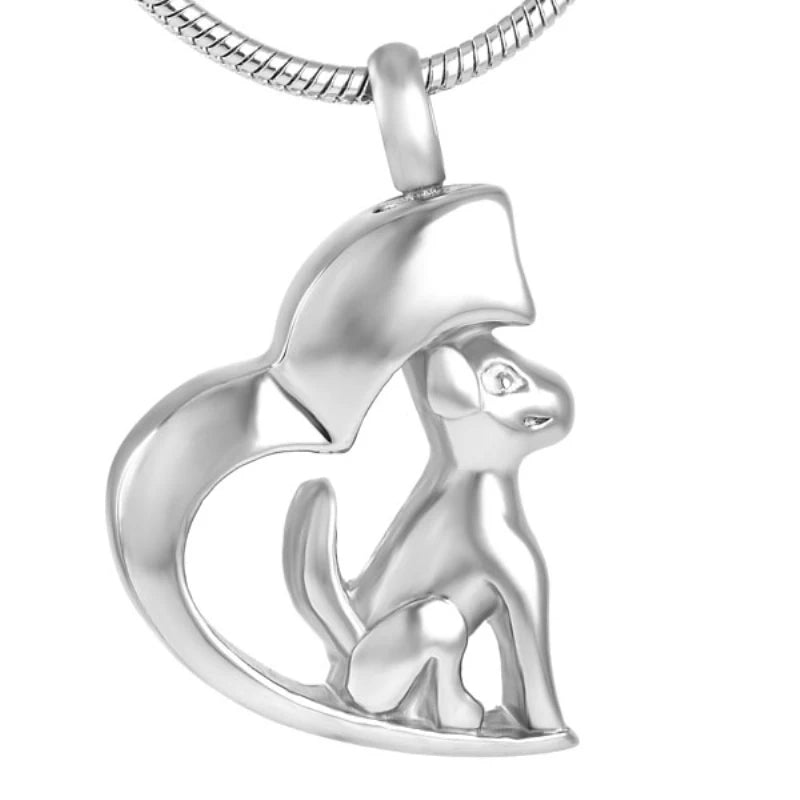 Stainless Steel Dog Cat Pet Urn Keepsake Ash Cremation Memorial Necklace Pendant Holder Heart Cute Funeral Locket Animal Jar
