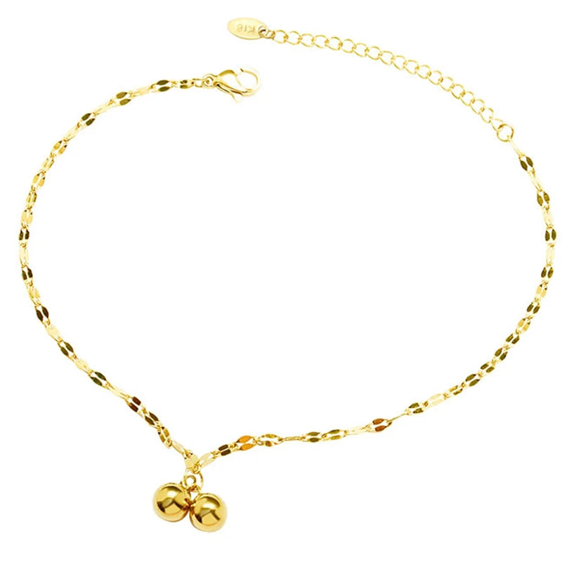 Gold Plated  PVD Plating Stainless Steel Double Balls Charms Bracelet Anklet
