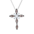 Handcrafted Dainty Rhodium Plated Religious 925 Sterling Silver Cross Pendant with Coffee Brown Zircon