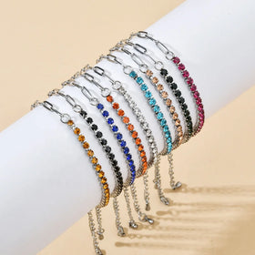 Dainty Cubic Zircon Bracelet Rainbow Crystal Stone Round Cut Zircon Half Tennis Bracelet