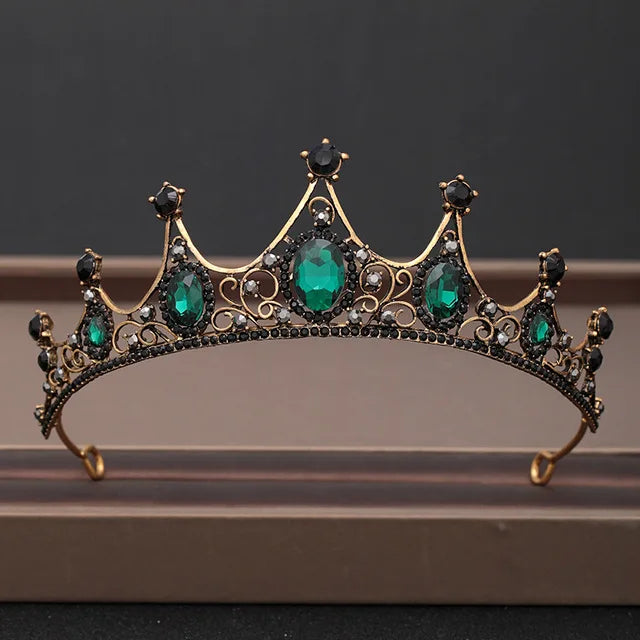 Tiara Crown Baroque Alloy Bridal Crystal Rhinestone Engagement Retro Antique Copper Plated Wedding 20cm Happy Birthday