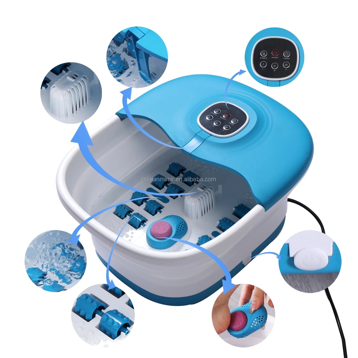 Portable Foot Spa Bucket Bath Massager Machine Mimir MZD-02F PTC Heating Wireless Control Water Bubble Shiatsu Massage Rollers