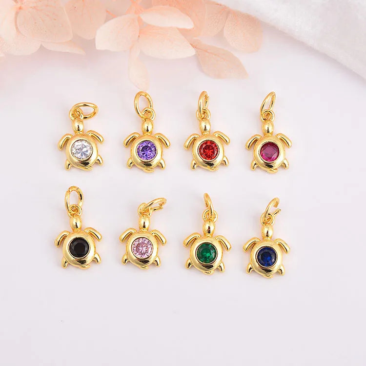 CZ8233 Dainty Jewelry Supplies Minimal Mini Gold Rhodium Silver Zircon CZ Micro Pave Turtle Animal Charm for Jewelry Making
