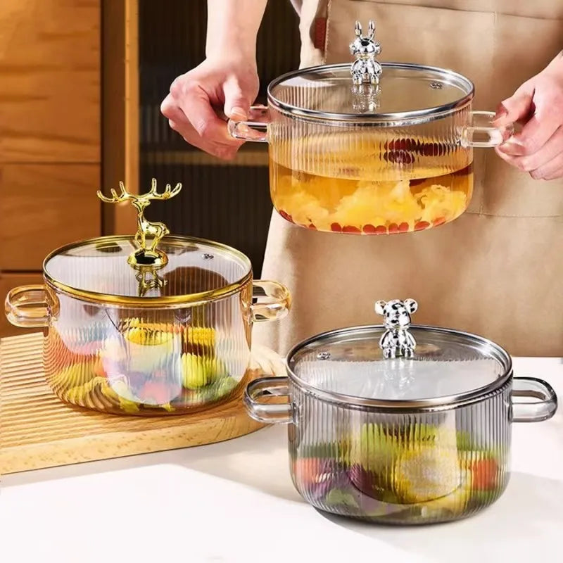 Wholesale Hot Selling High Temperature Resistant Glass Transparent Glass Pot for Household Cooking High Borosilicate Glass Pot