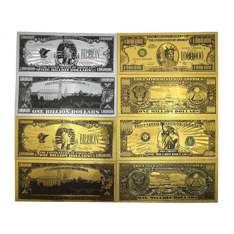 Wholesale Metal Crafts American Dollar Money Bill Set USA Silver 24k Gold Foil Plated Dollar Bill Banknotes