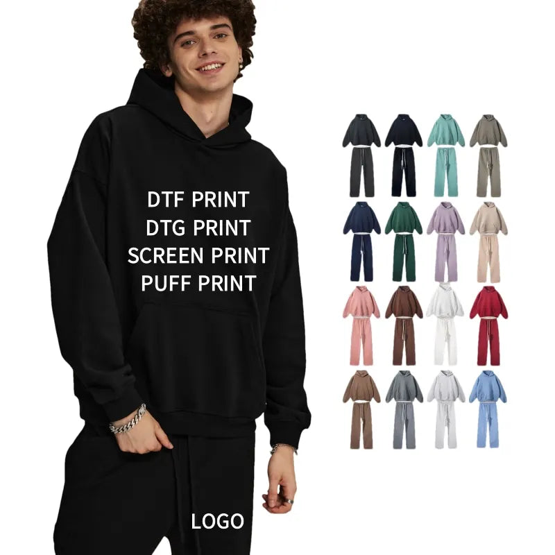 Heavyweight 2 Two Piece Hoodies and Sweat Pants Set Quality Custom French Terry Cotton Women Men Hoodie Sweatpants Set Unisex