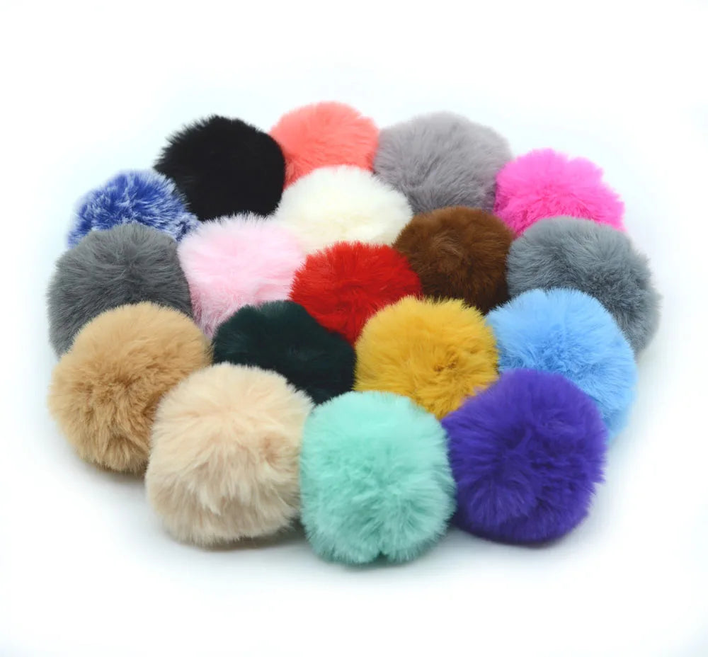 8cm 3.1inch Handmade Faux Rabbit Fur Ball Elastic Band Loop Fashionable DIY Pom Poms Hats Cloth Decor Clothing Accessories