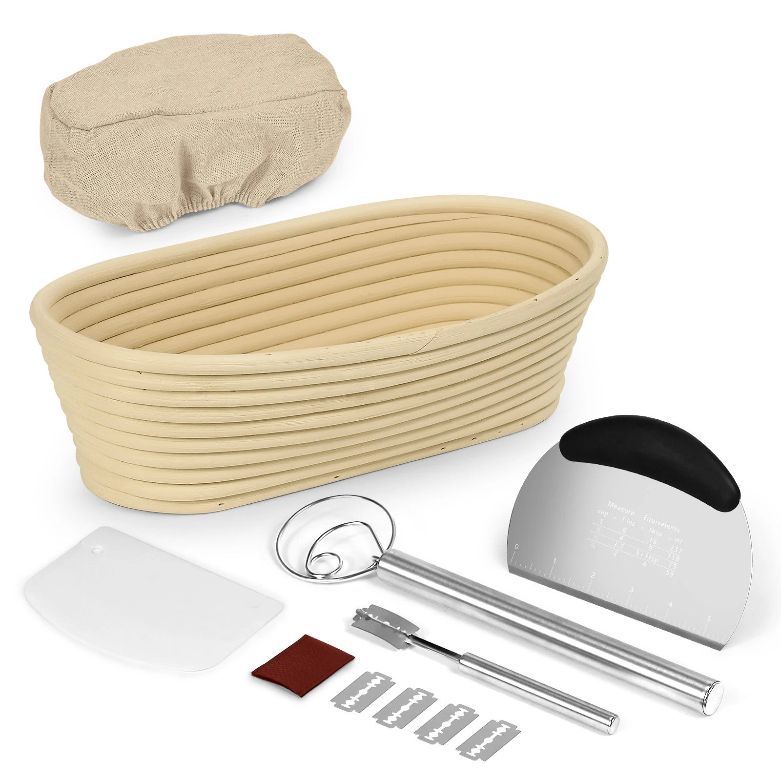 European Style Baking Tool Set Stainless Steel Bread Cutter Shaping Knife Flour Mixer Fermentation Blue 12 Piece Set